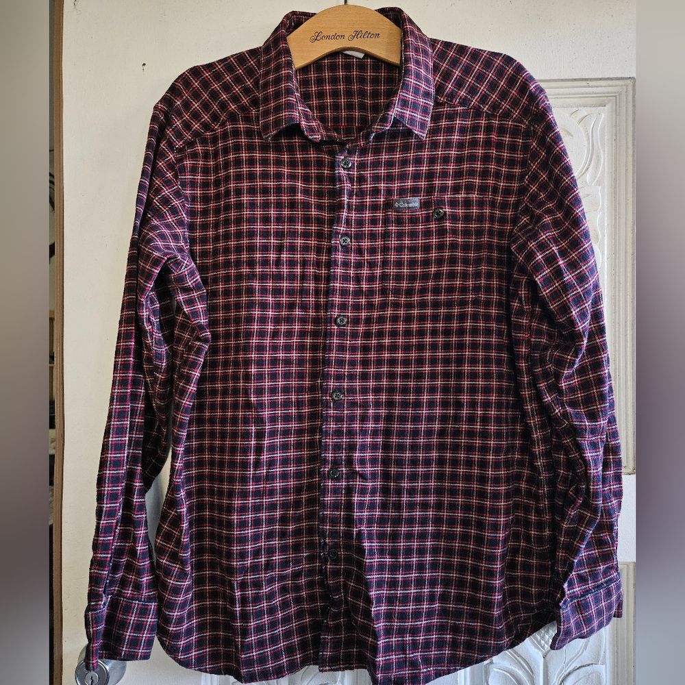 Columbia Men's Black and Red Button Up Flannel Size Large